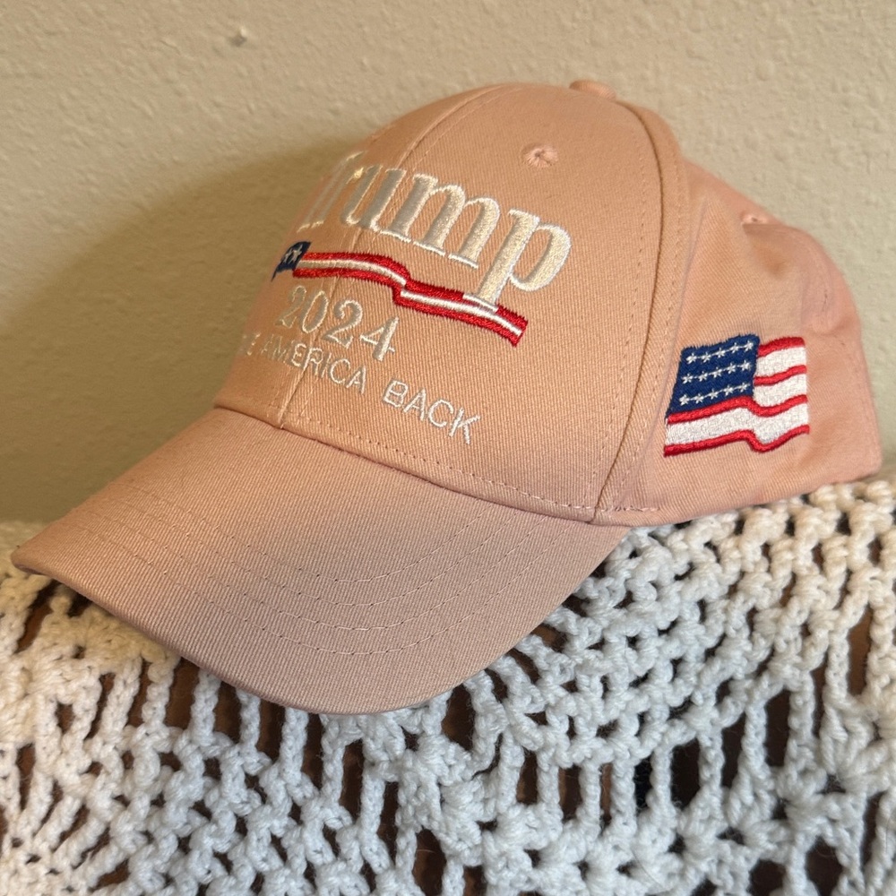 Embroidered Pink Cap with Flag Accents